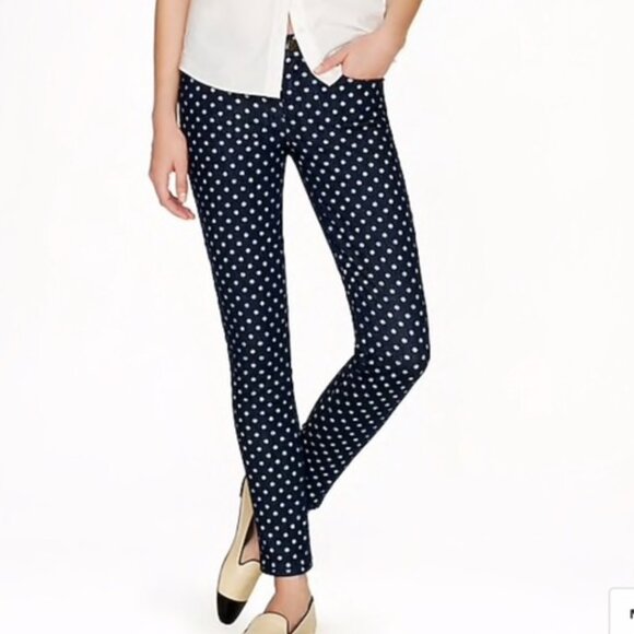 J Crew Toothpick Womens Ankle Jeans Size 31 Blue Polka Dot 5 Pockets NWT - Picture 3 of 7